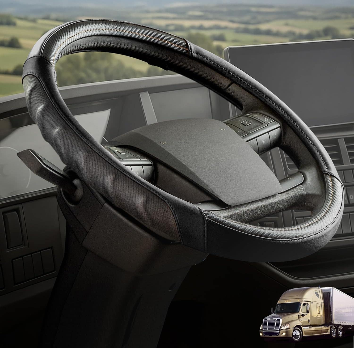 Vyonix 18 inch royal black semi-truck steering wheel cover detail