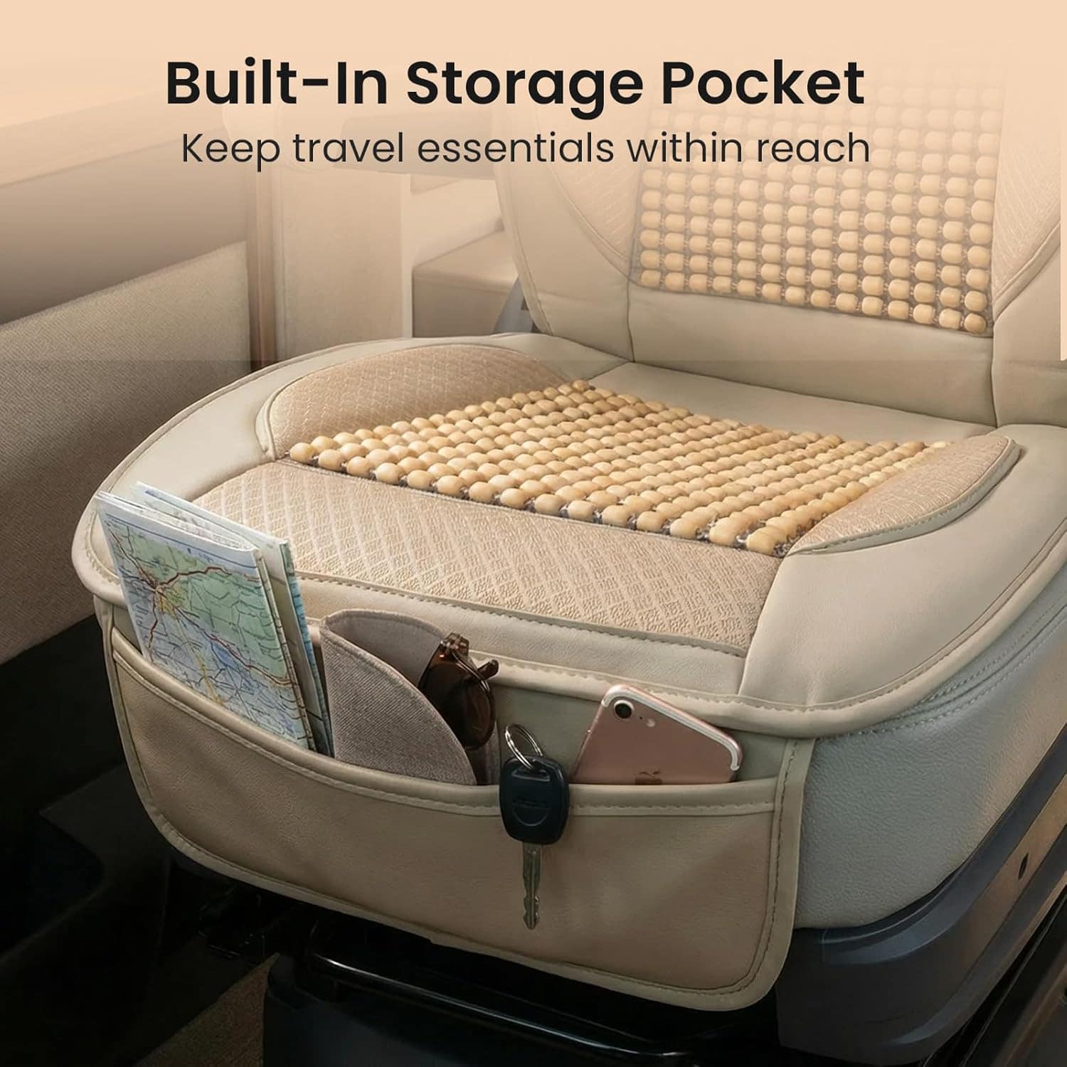 Vyonix RV captain seat cover storage pocket detail