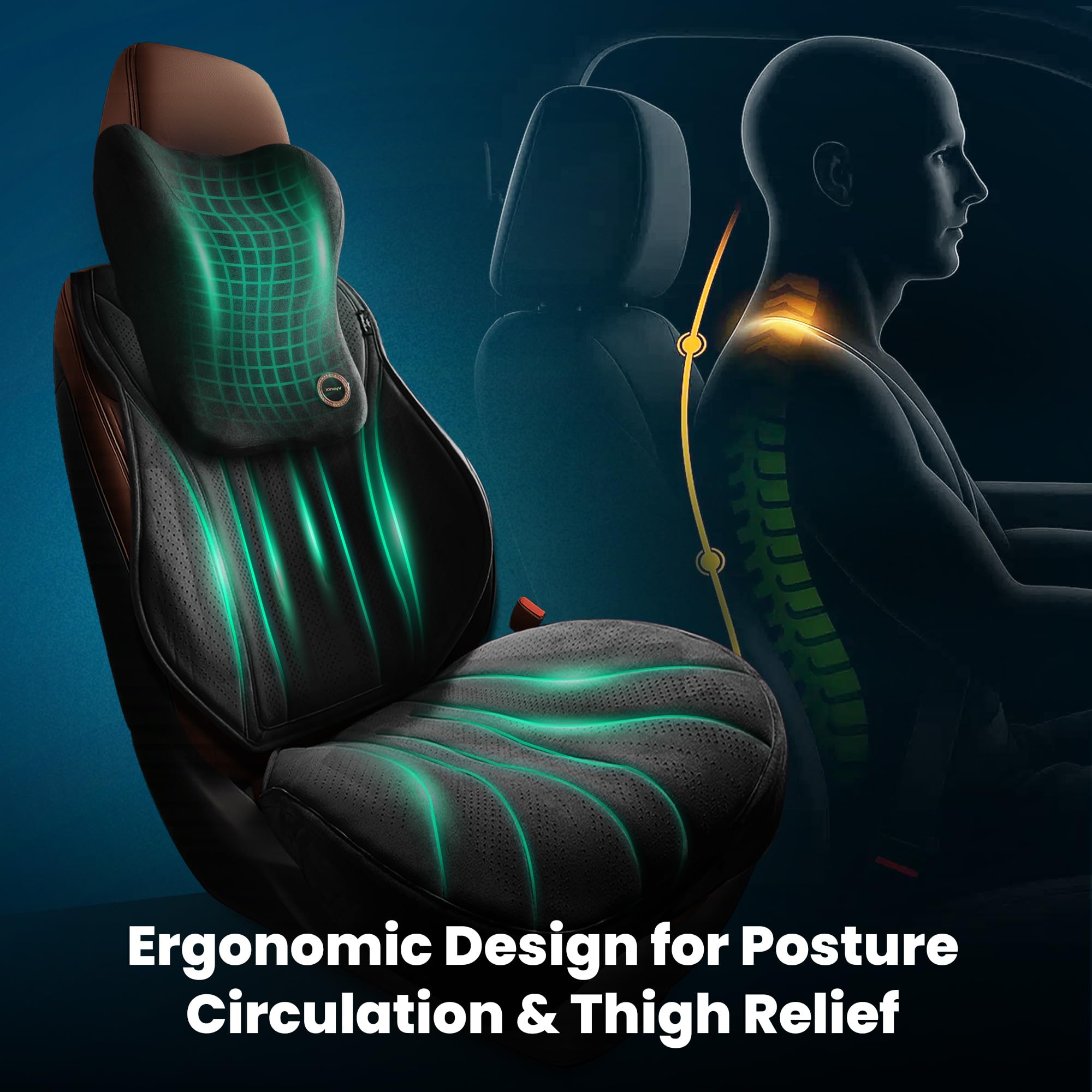 Vyonix car seat cushion for drivers - travel, commute and long-drive support