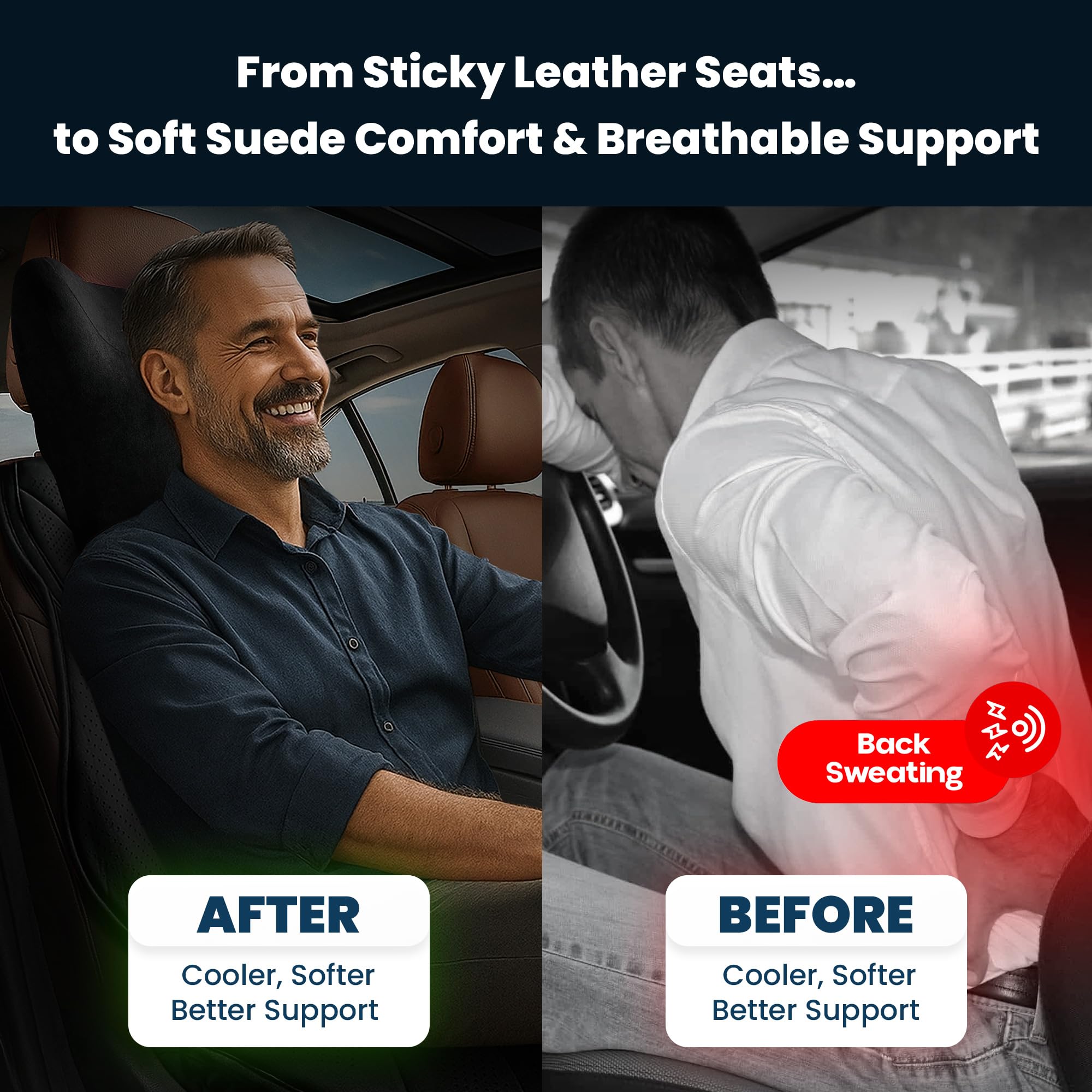 Vyonix perforated suede car seat cushion for drivers, breathable ergonomic design