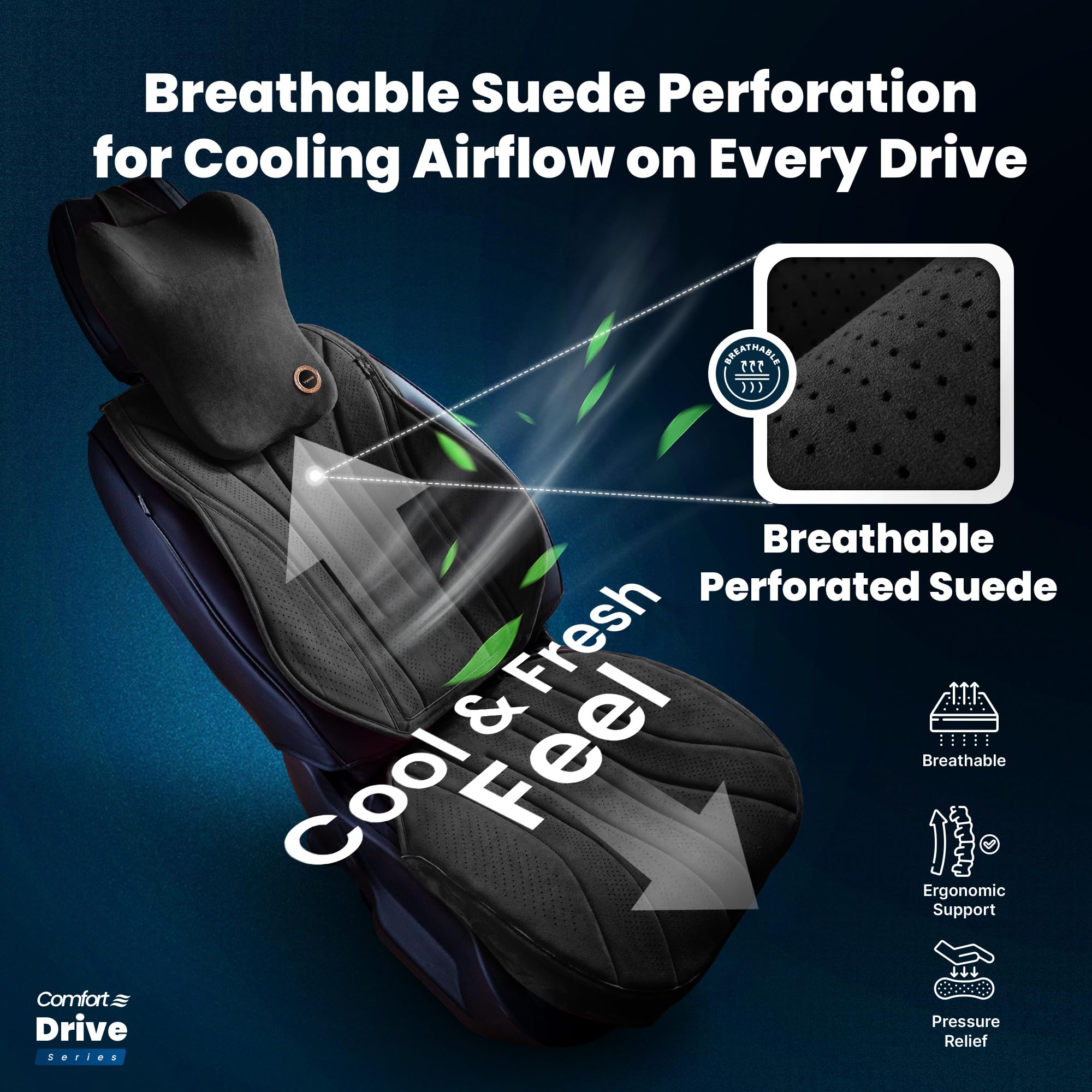 Vyonix seat cushion non-slip base and ergonomic contour for daily commuting