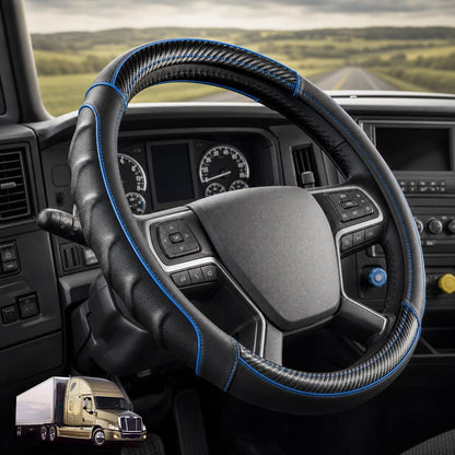 Vyonix 18 inch carbon blue semi-truck steering wheel cover installed