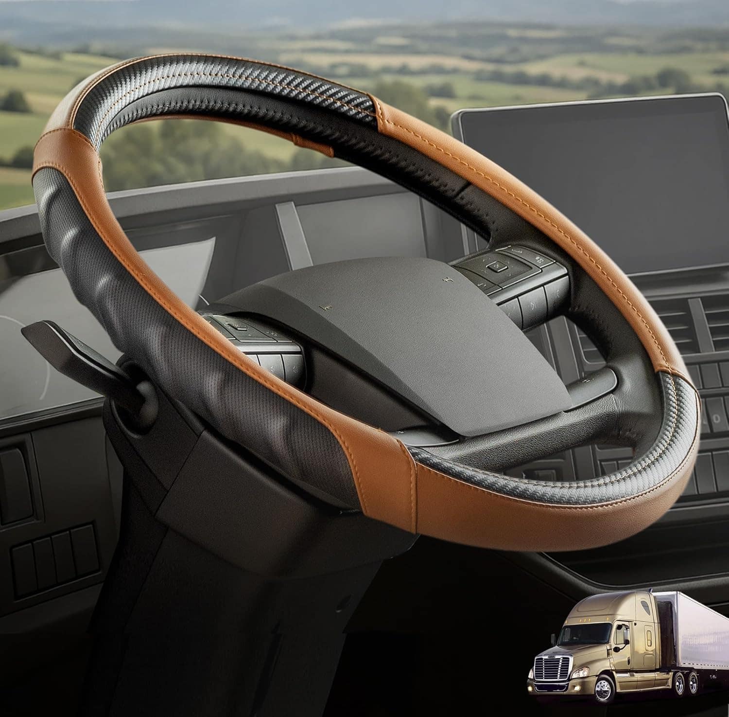 Vyonix 18 inch brown semi-truck steering wheel cover color view